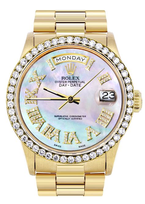 rolex daydate model with rolex printed in the bezels|rolex presidential diamond bezel price.